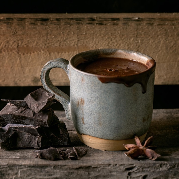 Cup of hot spicy chocolate winter drink