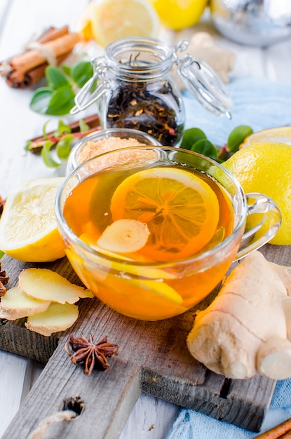 Cup Hot tea with lemon and ginger