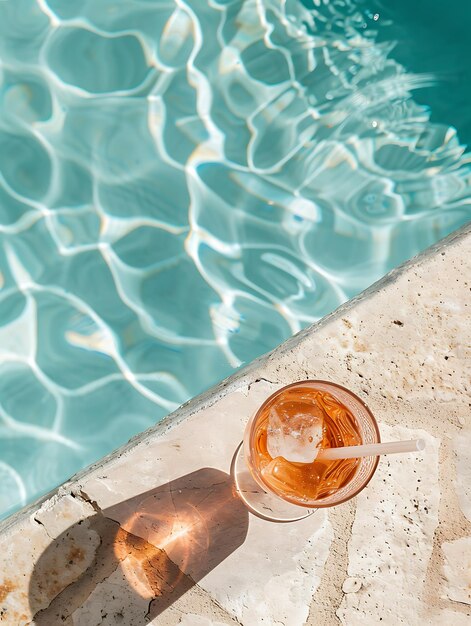 cup of ice coffee near the pool