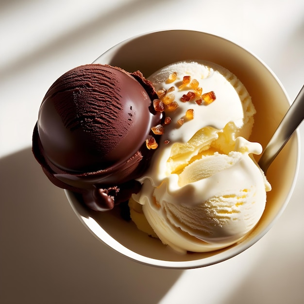 Photo a cup of ice cream with a spoon in it