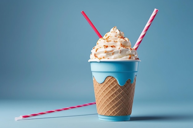 A cup of ice cream with a straw and a straw in it generative ai