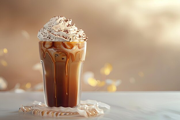 Photo a cup of iced coffee with whipped cream on top