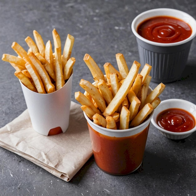 a cup of ketchup and ketchup next to a cup of ketchup