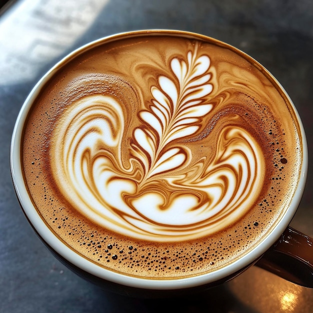 a cup of latte with a swirl on it