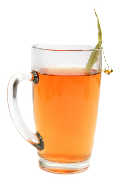 Cup of lime tea on a white background