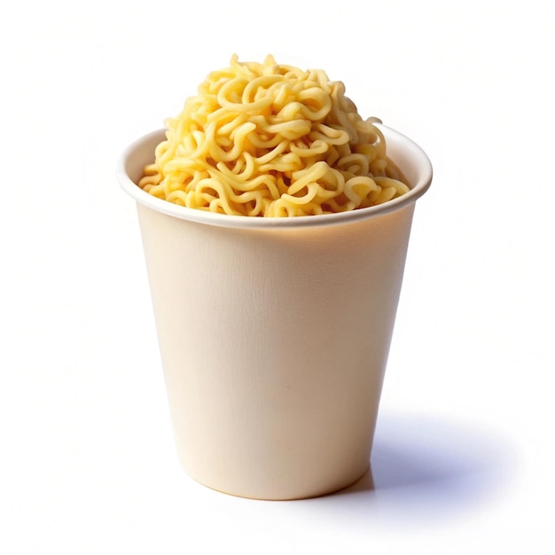 a cup of macaroni and cheese is in a cup