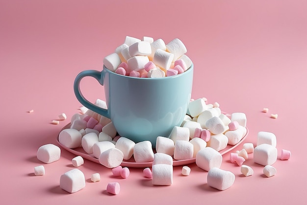 Photo a cup of marshmallows sits in a pile of pink and white marshmallows