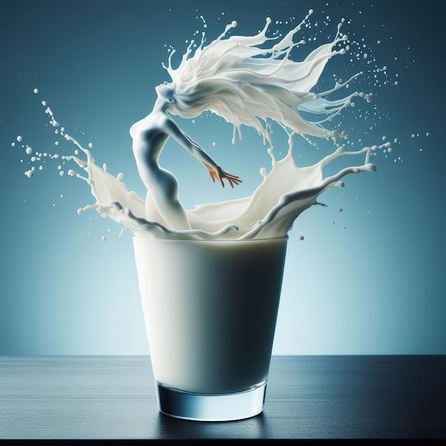 a cup of milk with the splash of milk splashing out transformed into a woman