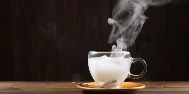 A cup of milk with steam rising from it