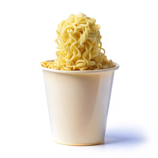 a cup of noodles is shown with a white background