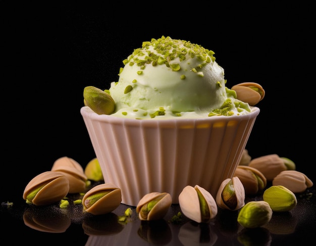 Photo a cup of nuts and a cup of nuts with a green coconut on top