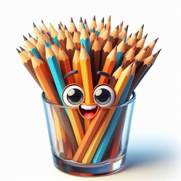 a cup of pencils with a face drawn on it