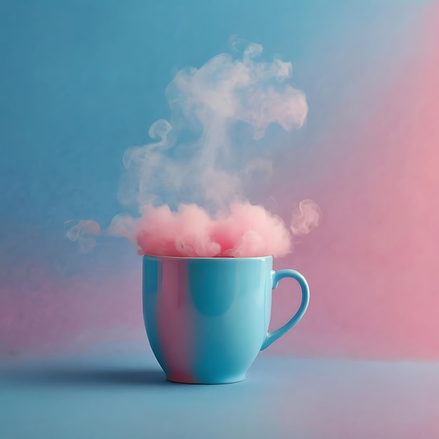 a cup of pink smoke with a pink background and a blue and pink background