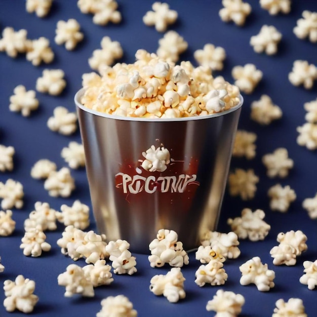 a cup of popcorn that says popcorn on it