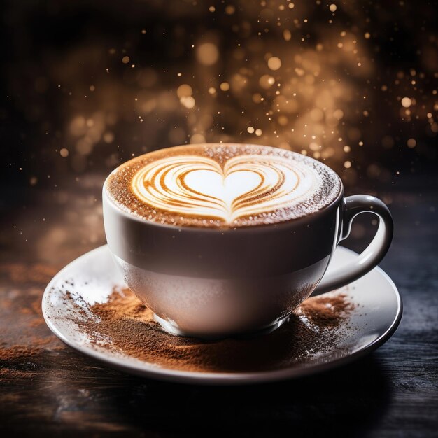 a cup of steaming cappuccino with heart shaped foam on top