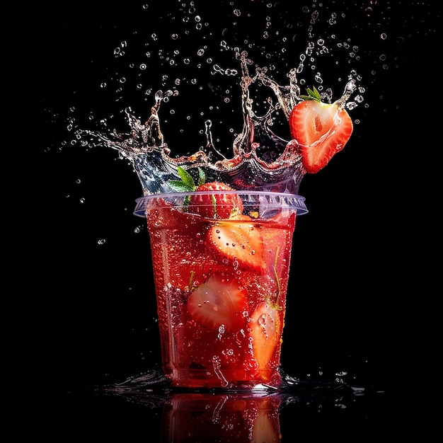 a cup of strawberries and strawberries is being poured into a cup