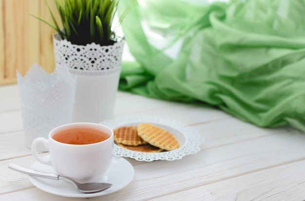 Cup of tea on a beautifully decorated table