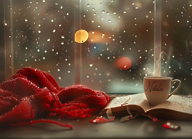 Photo a cup of tea and a book with a book on the table