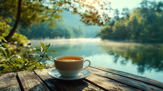 A Cup of Tea by a Tranquil Lake