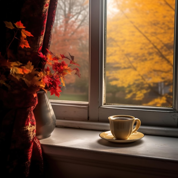 A cup of tea by the window sill