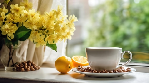 A cup of tea by the window sill