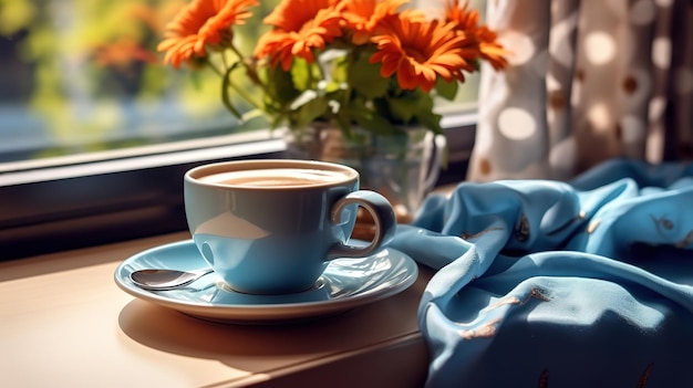 A cup of tea by the window sill