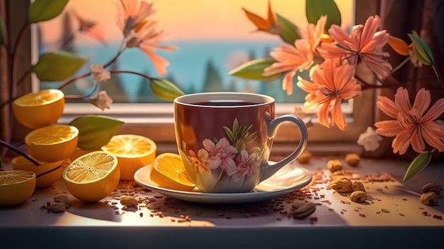 A cup of tea by the window sill