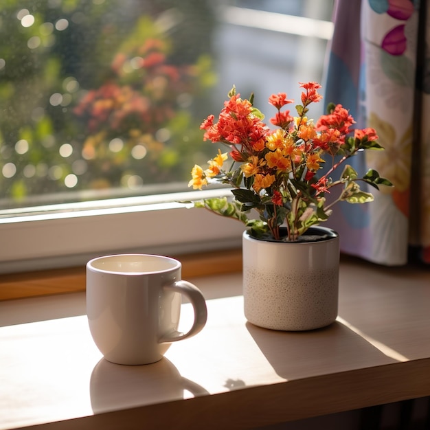 A cup of tea by the window sill