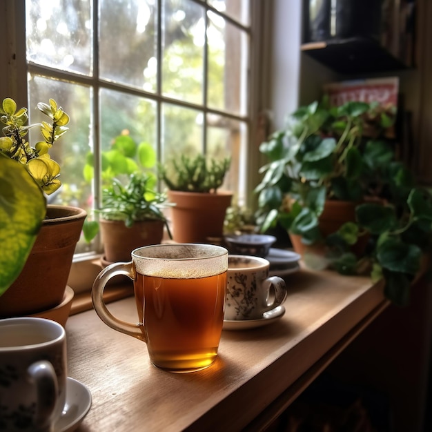 A cup of tea by the window sill