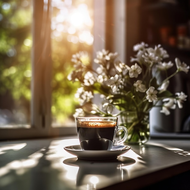 A cup of tea by the window sill