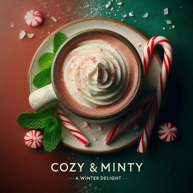 Photo a cup of tea and candy canes with a green background