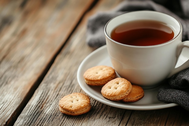 Photo a cup of tea and cookies on a plate with a cup of tea