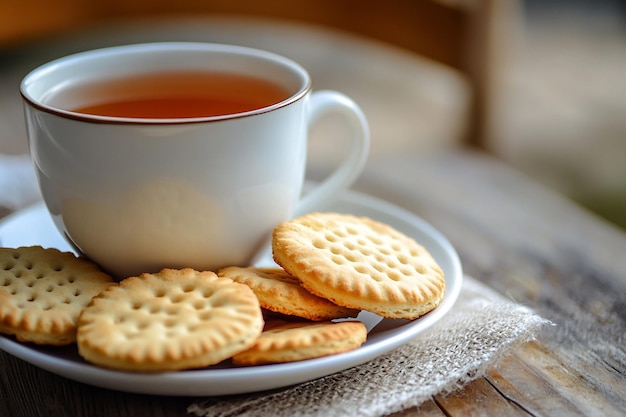 Photo a cup of tea and cookies with a cup of tea on a plate