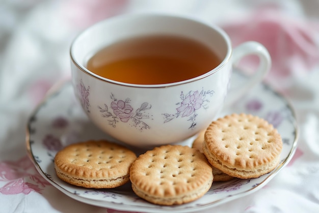 a cup of tea sits next to a cup of tea