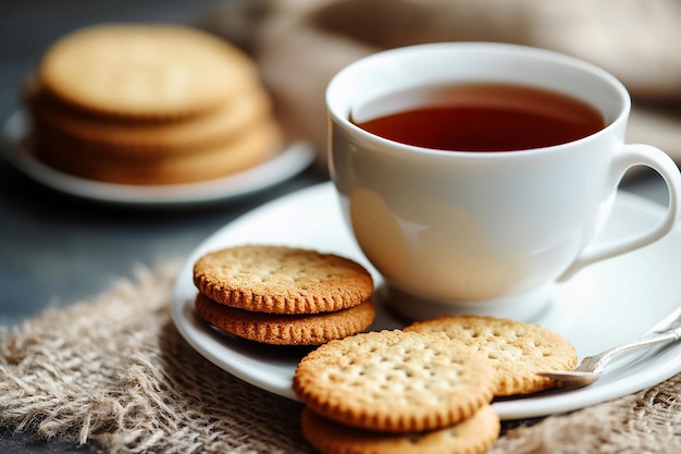 Photo a cup of tea sits next to a cup of tea