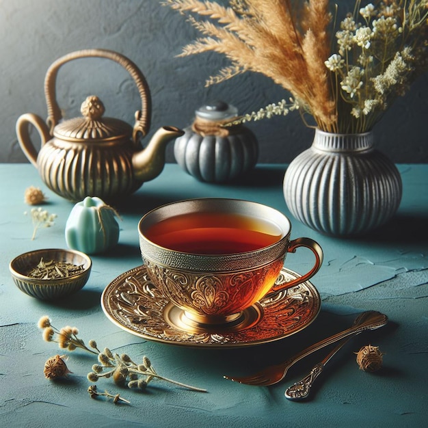 A cup of tea on a table