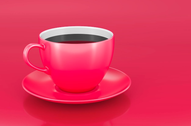 Cup of tea in trending viva magenta colors 3D rendering