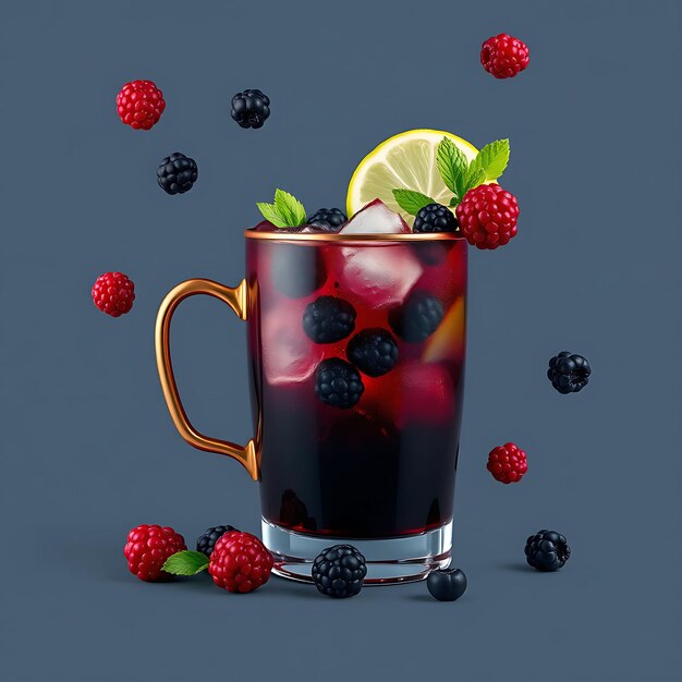 Photo a cup of tea with berries and a lime wedge on it