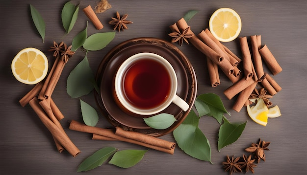 a cup of tea with cinnamon sticks and a cup of tea