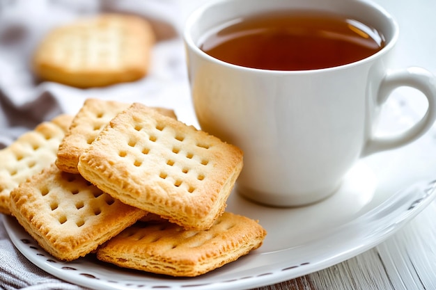 a cup of tea with a cup of tea and cookies on a plate