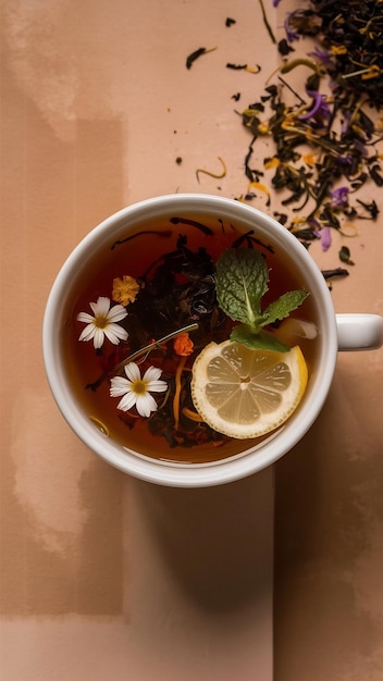 Cup of tea with ingredients