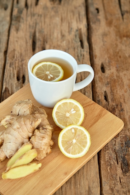 Cup of tea with lemon and ginger