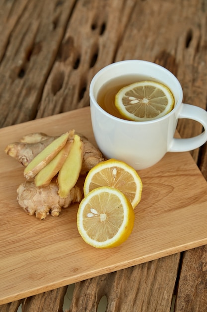 Cup of tea with lemon and ginger