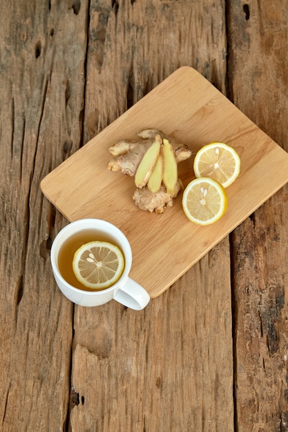 Cup of tea with lemon and ginger