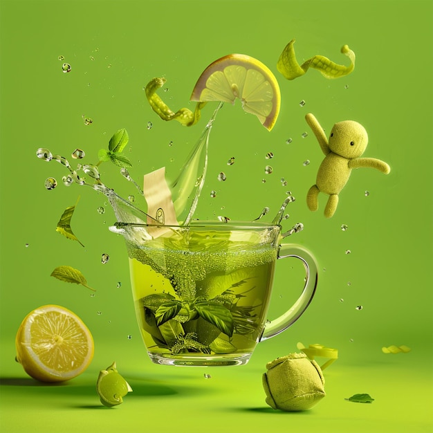 Photo a cup of tea with lemons and limes on the bottom