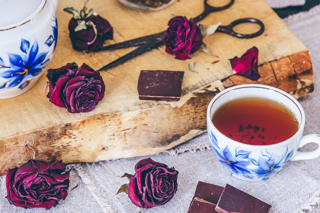 Cup of Tea.with Roses Buds.