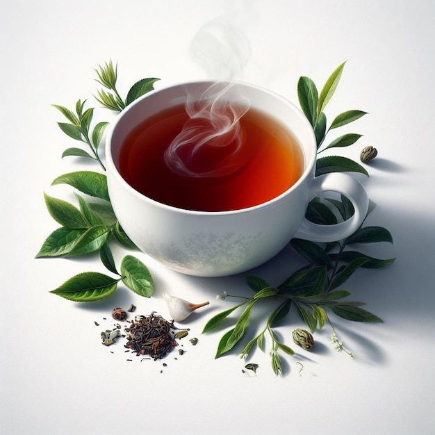 A cup of tea with tea leaves