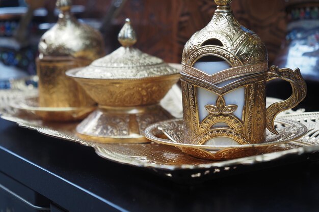 Photo a cup of turkish coffee on table