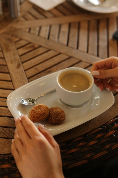 cup of Turkish coffee on table