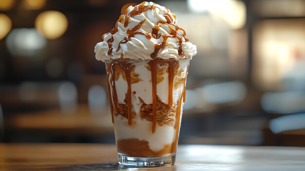 Photo a cup of whipped cream sits on a counter